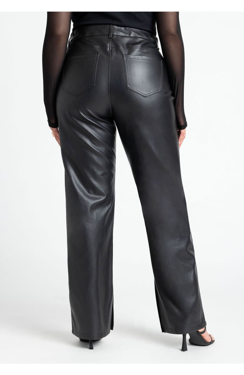 ELOQUII Slit Hem Faux Leather Pant, Alternate, color, Black Onyx