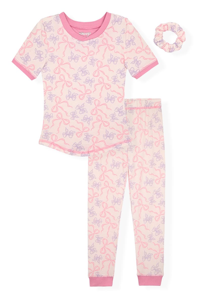 Kids' Fitted Two-Piece Long Pajamas & Scrunchie Set, Main, color, PINK