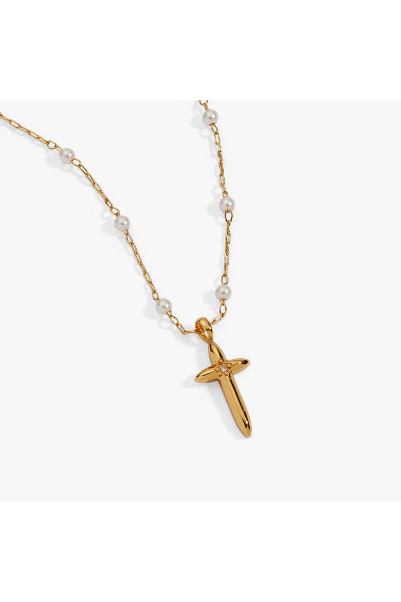 Cross 413 Pearl Rosary Chain Pendant Necklace, Main, color, Gold
