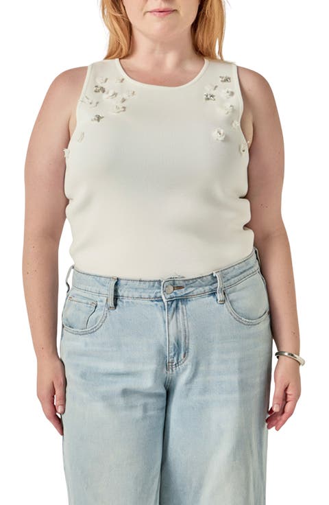 Sequin and Rhinestone Flower Tank