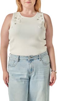 English Factory Sequin and Rhinestone Flower Tank
