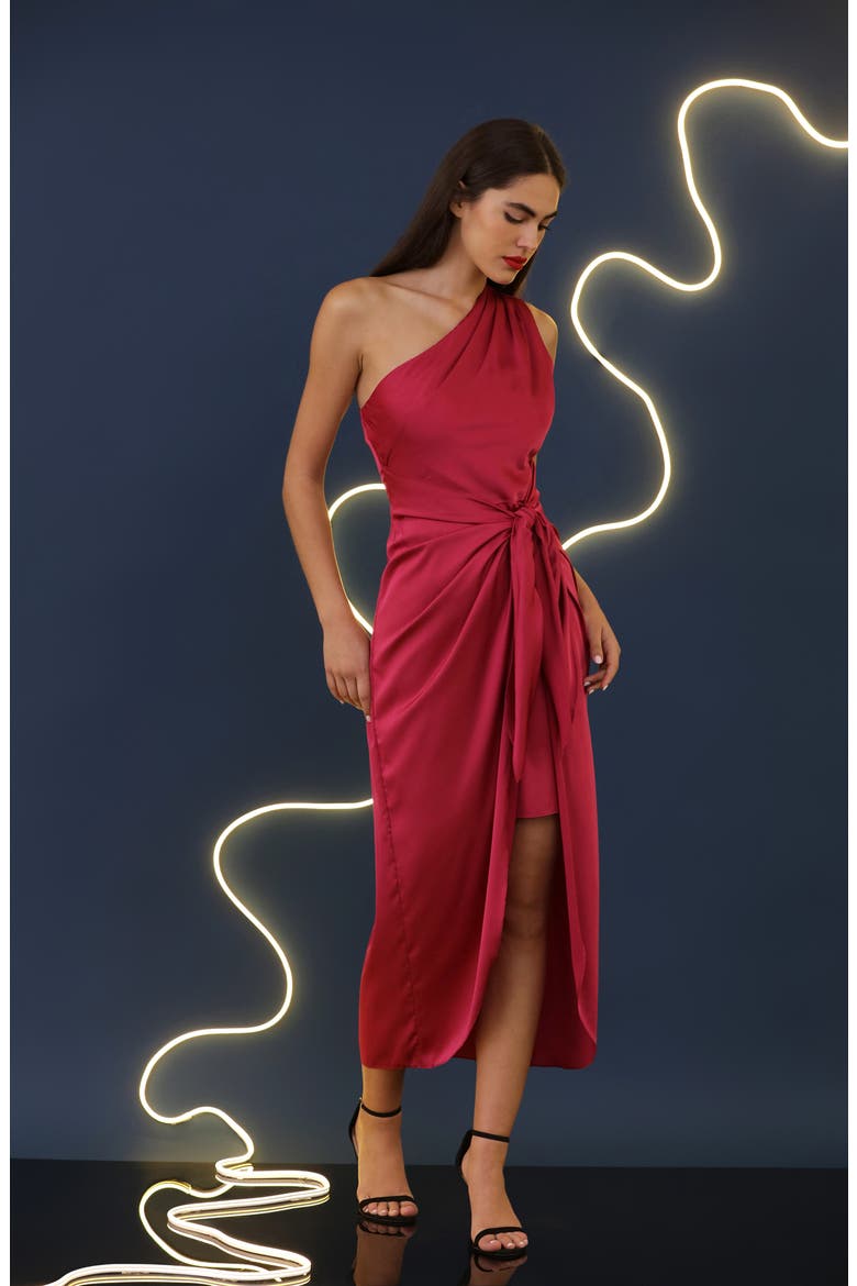 Draped Skirt One-Shoulder Dress, Alternate, color, VIVACIOUS