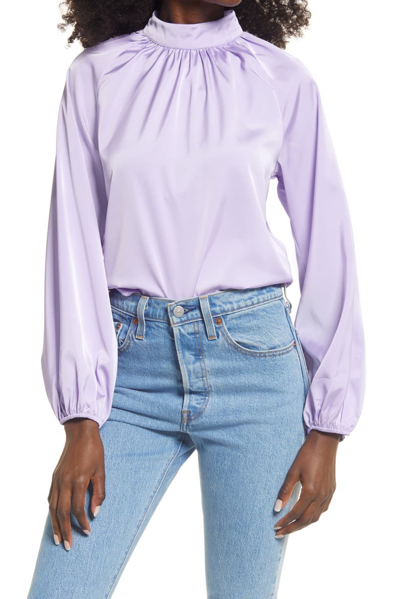 Mock Neck Blouse, Main, color, PURPLE SPRAY