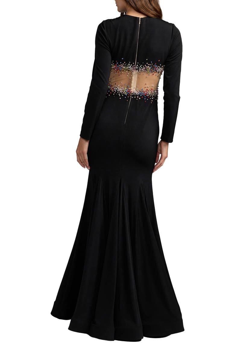 Long Sleeve Sheer Detail Jersey Mermaid Gown, Alternate, color, Black