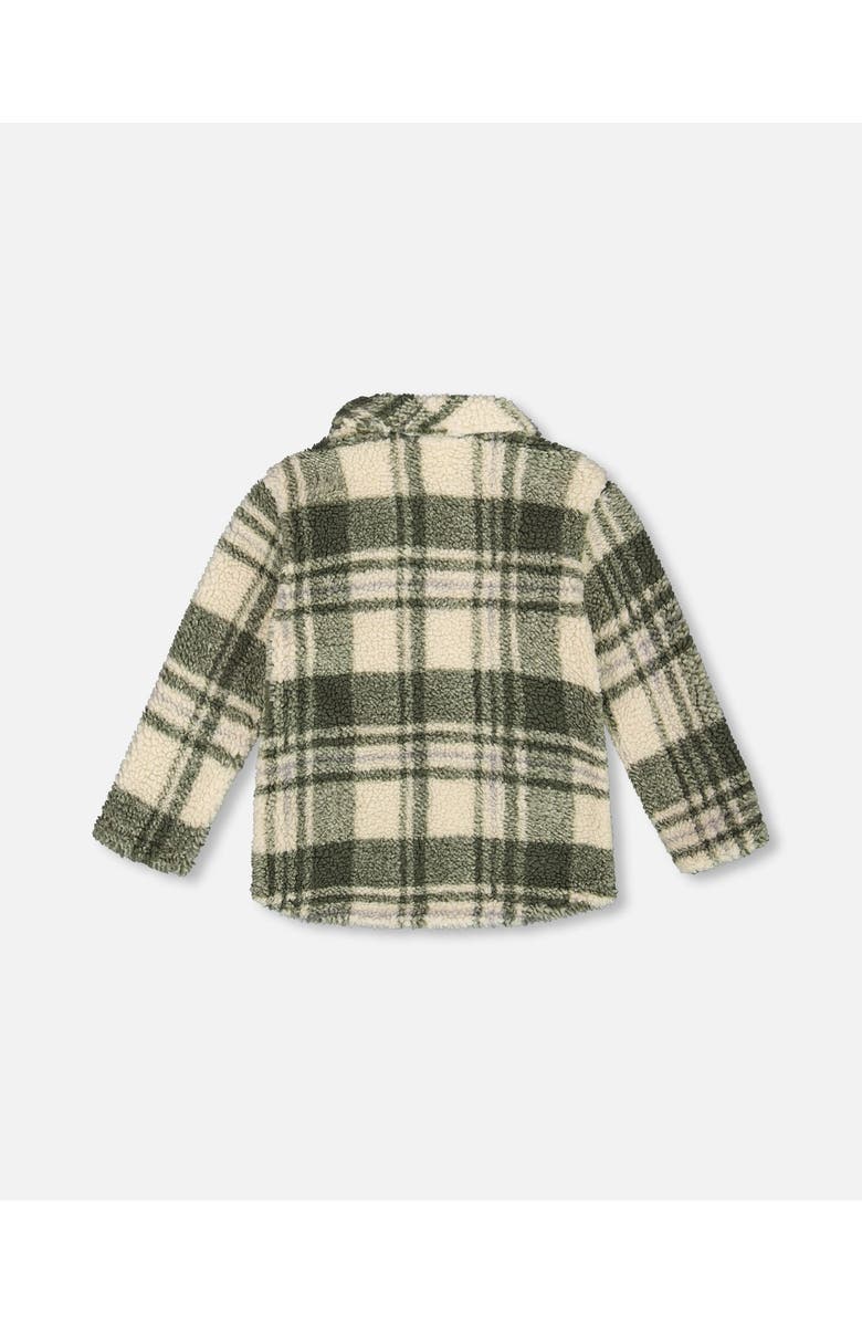 Deux par Deux Long Sleeve Zip Front Overshirt, Alternate, color, Sage And Beige Plaid
