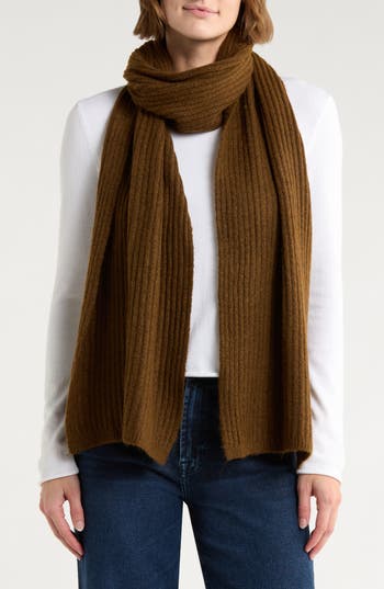 Tasha Ribbed Knit Scarf In Brown