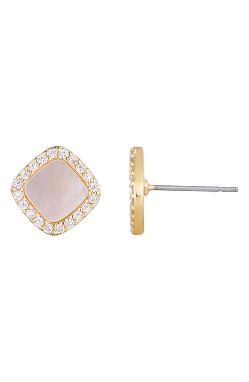 Adornia 14k Gold Plated Cushion-shaped Mother Of Pearl Cz Halo Stud Earrings