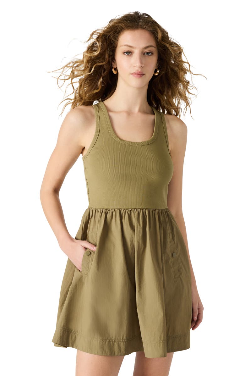 Steve Madden Tottenham Mixed Media Minidress, Alternate, color, Deep Olive