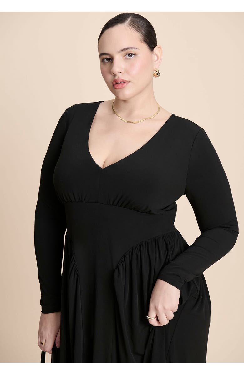 ELOQUII Plunge Neck Knit Dress, Alternate, color, Black Onyx
