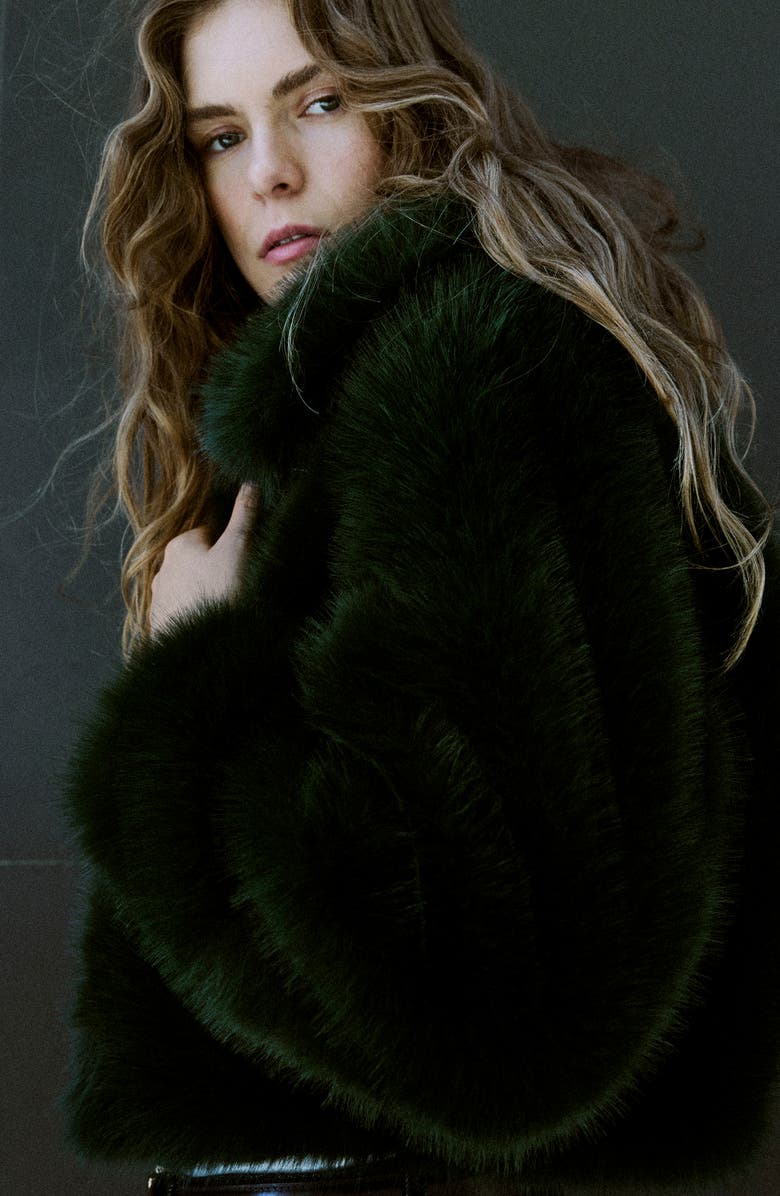 MANGO Bola Faux Fur Jacket, Alternate, color, Green