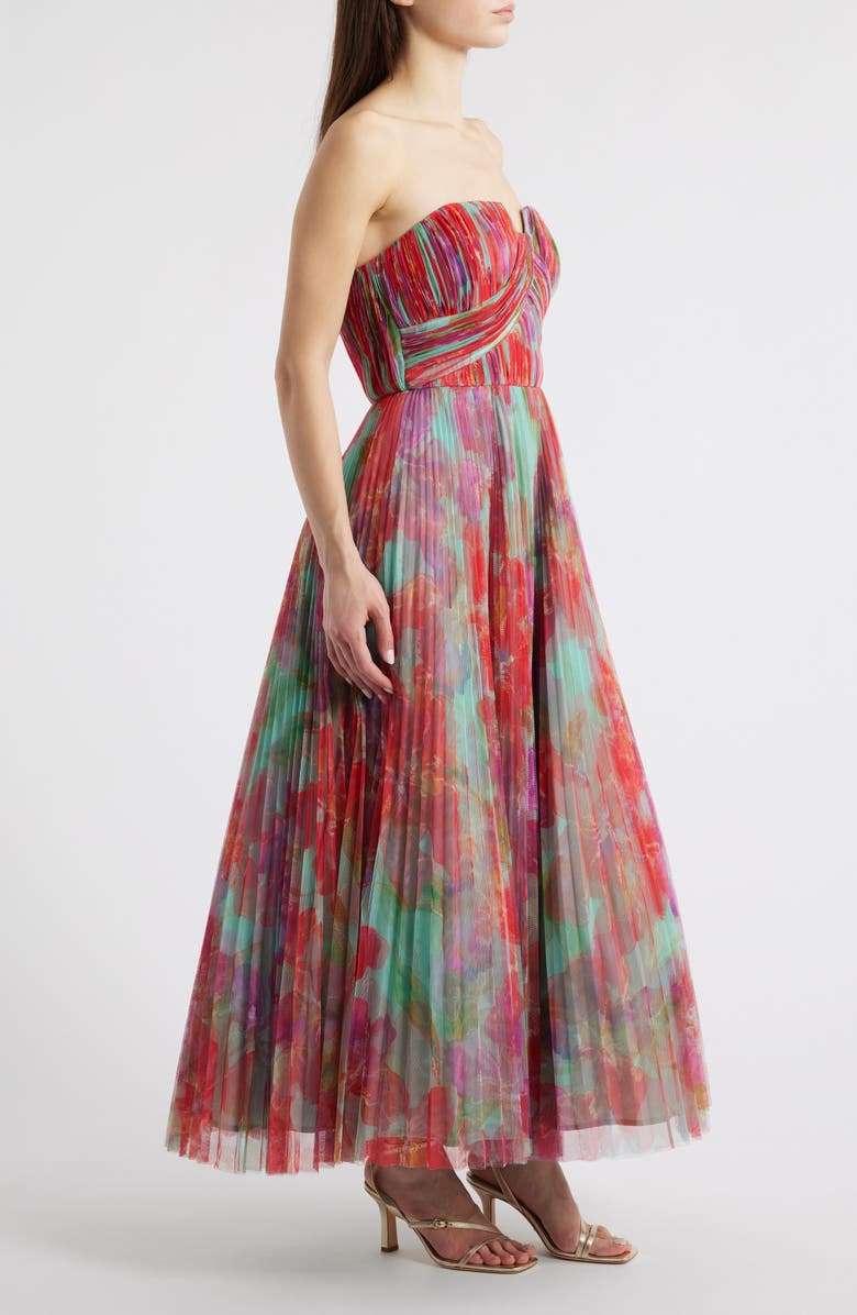 Hutch Pleated Strapless Mesh Gown, Alternate, color, Mint Orchids