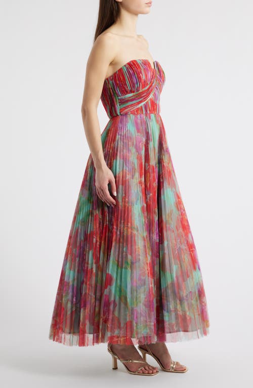 Shop Hutch Pleated Strapless Mesh Gown In Mint Orchids