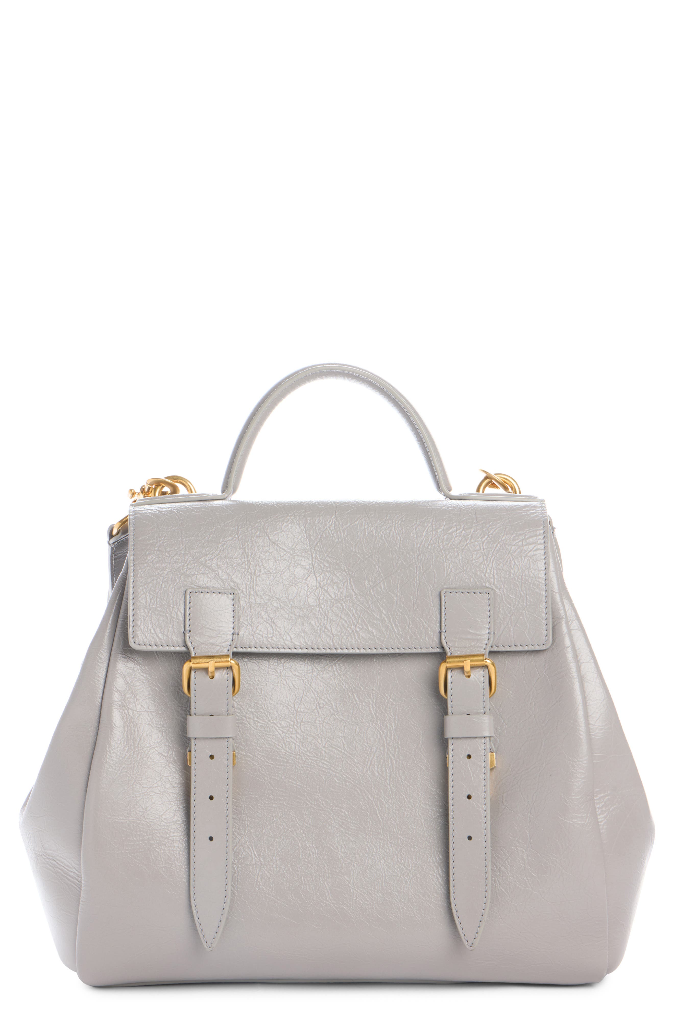 Dries Van Noten Glossy Leather Shoulder Bag, Main, color, Light Grey 800