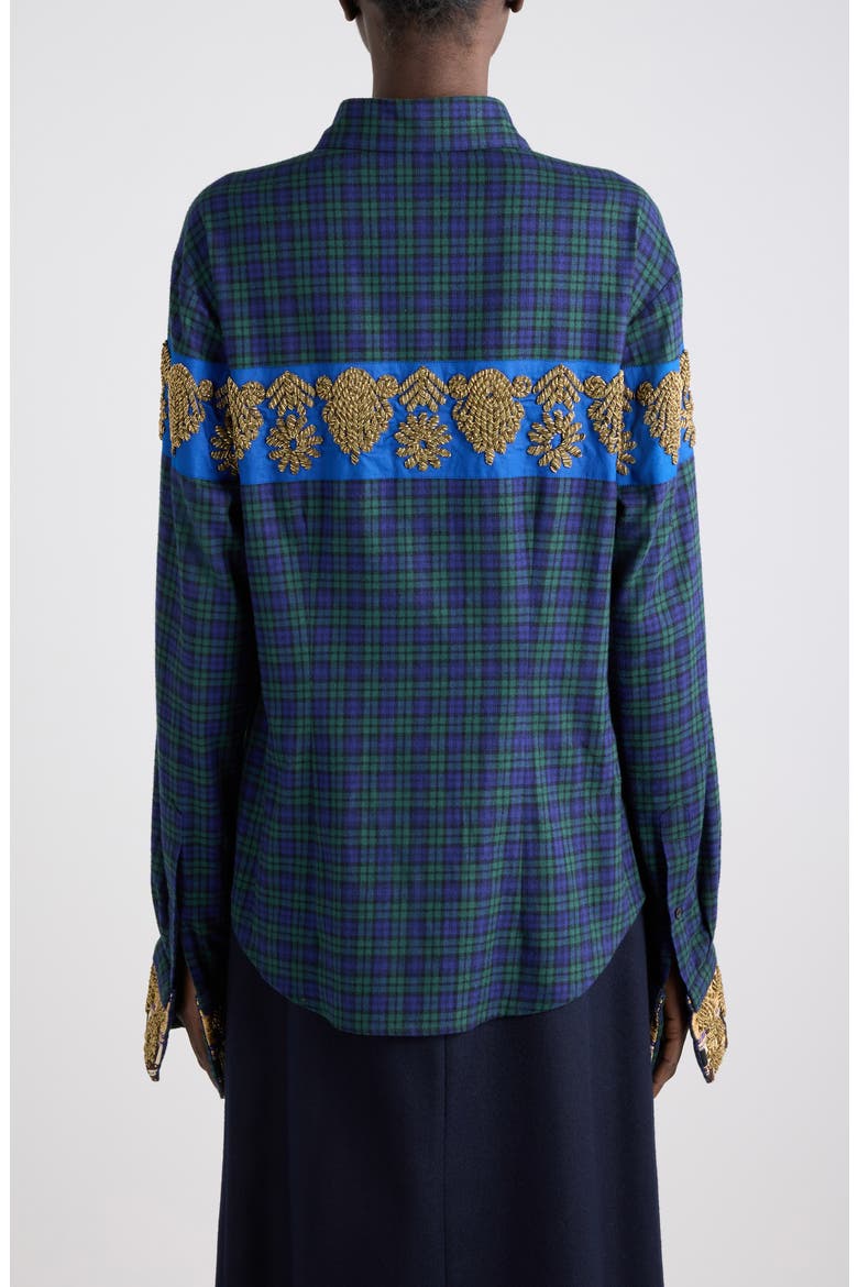 Chloris Embroidered Plaid Cotton Shirt, Alternate, color, GREEN