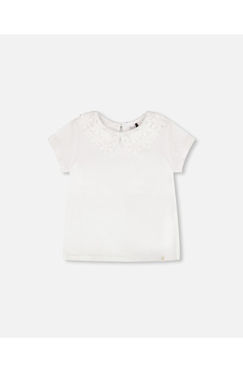 Deux par Deux Short Sleeve Crochet Peter Pan Collar T-Shirt, Main, color, White