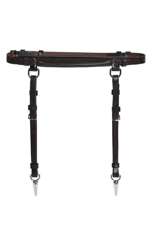 Simone Rocha Double Loop Bridle Leather Garter Belt In Chocolate