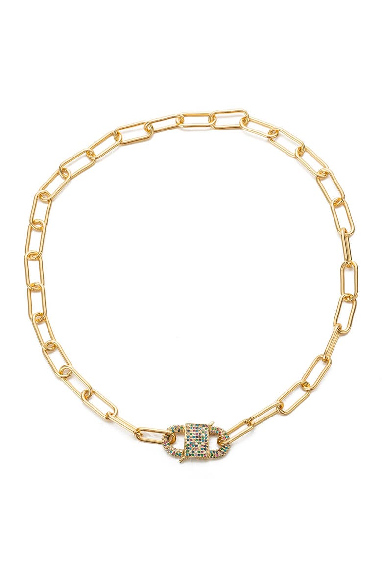 Golden Chain Link Necklace with CZ Crystal Pendant, Main, color, GOLD