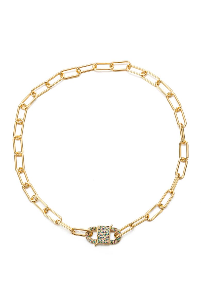 EYE CANDY LOS ANGELES Golden Chain Link Necklace with CZ Crystal Pendant, Main, color, Gold