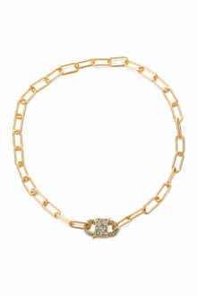 Golden Chain Link Necklace with CZ Crystal Pendant
