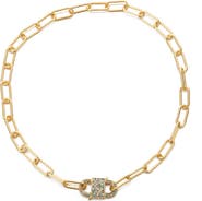 EYE CANDY LOS ANGELES Golden Chain Link Necklace with CZ Crystal Pendant