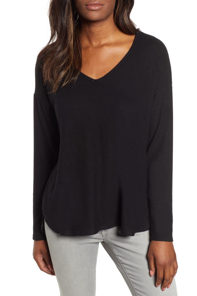 Gibson Cozy V-Neck Top, Main, color, BLACK