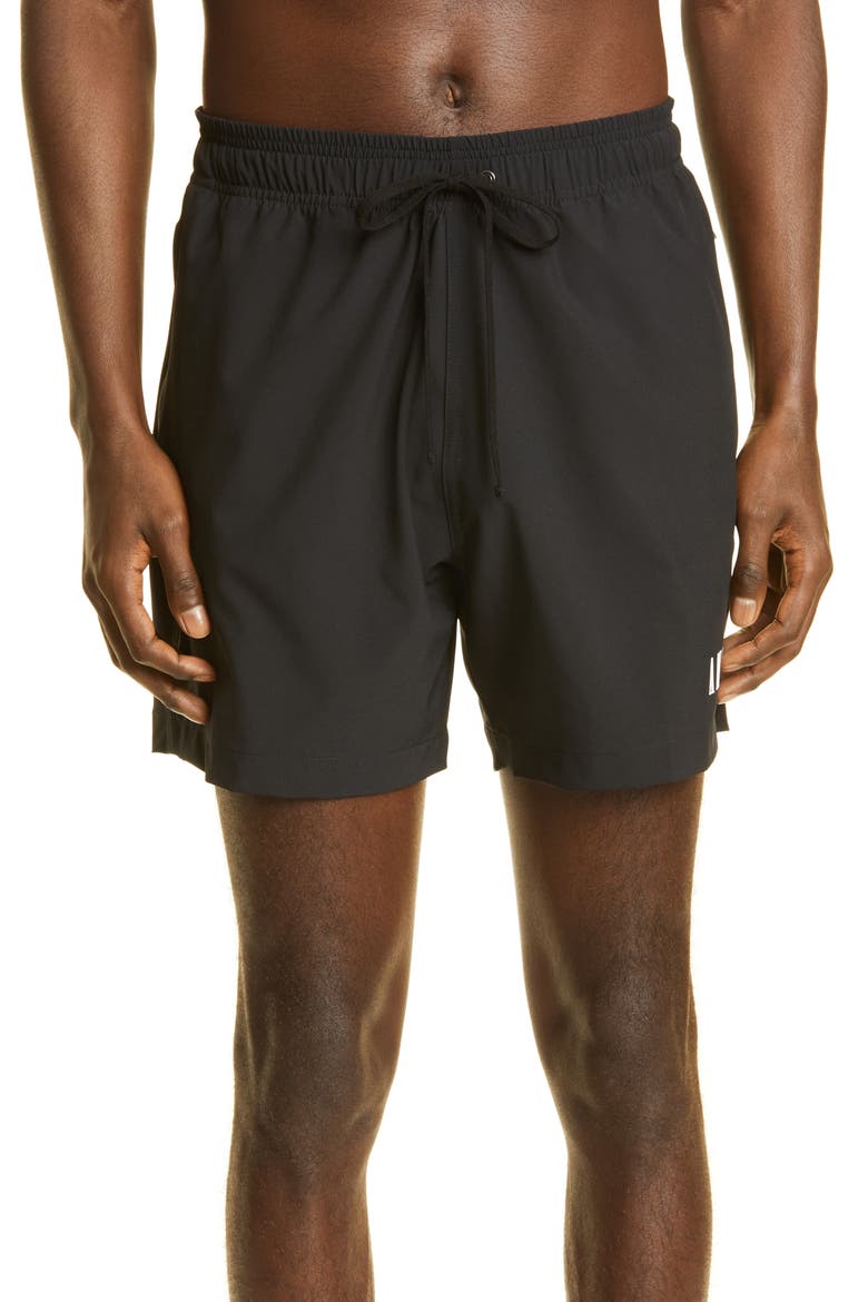 Core Logo Swim Trunks, Main, color, BLACK