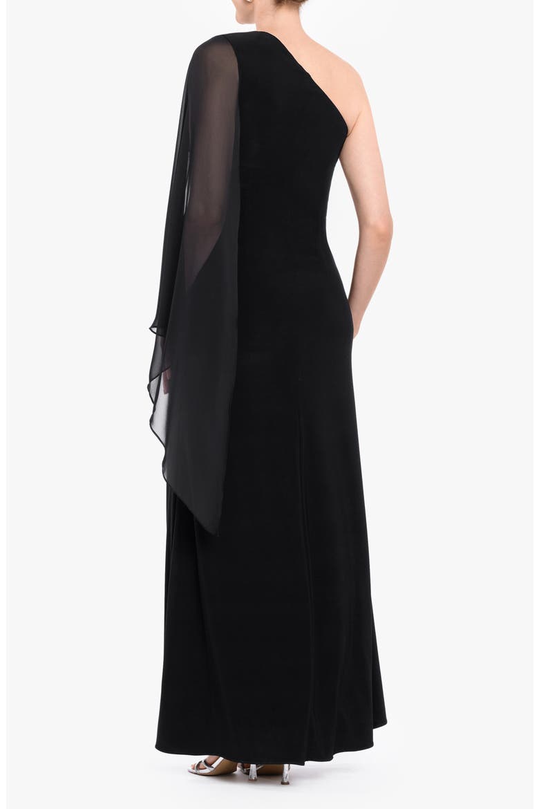 One Shoulder Chiffon Trim Maxi Dress, Alternate, color, BLACK