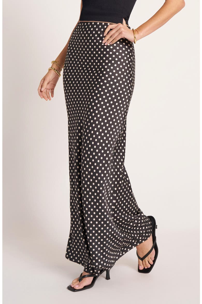 Polka Dot Bias Cut Maxi Skirt, Alternate, color, BLACK/ IVORY