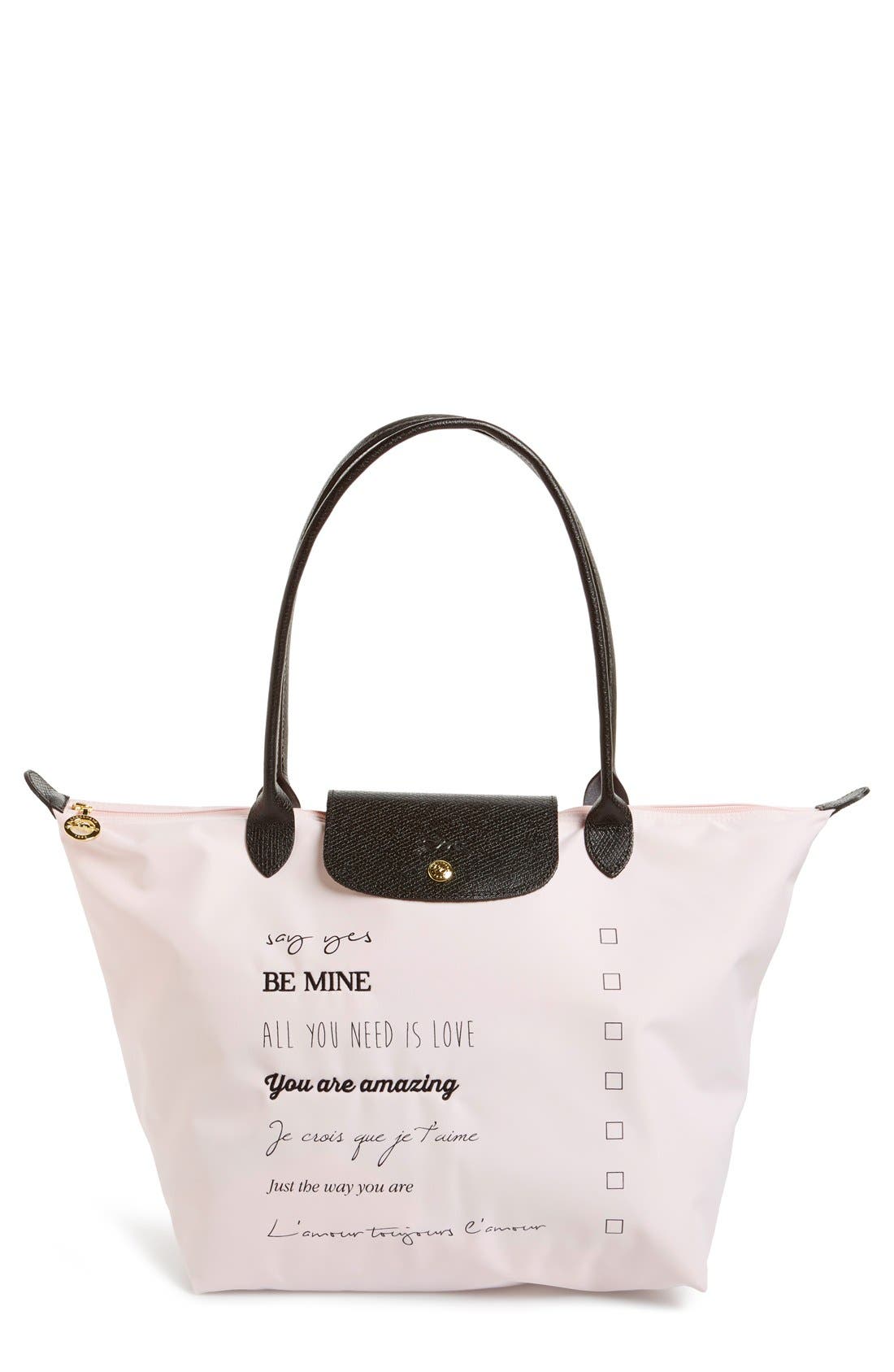 'Large Le Pliage - Valentine' Nylon Tote, Main, color, GIRL