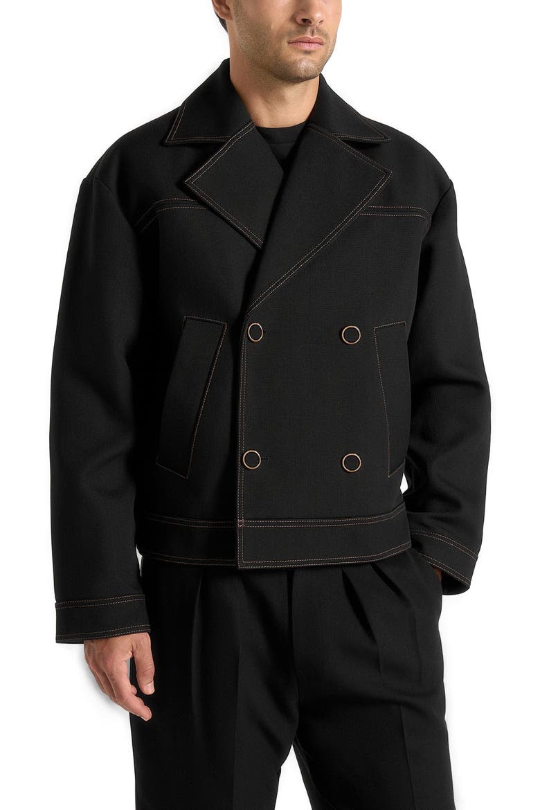 Mika Unisex Tailored Double Breasted Jacket With Contrast Stitch, Alternate, color, Black