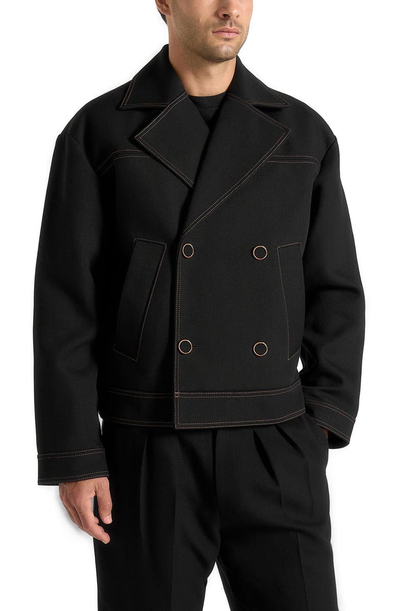 Manière De Voir Mika Unisex Tailored Double Breasted Jacket With Contrast Stitch, Alternate, color, Black