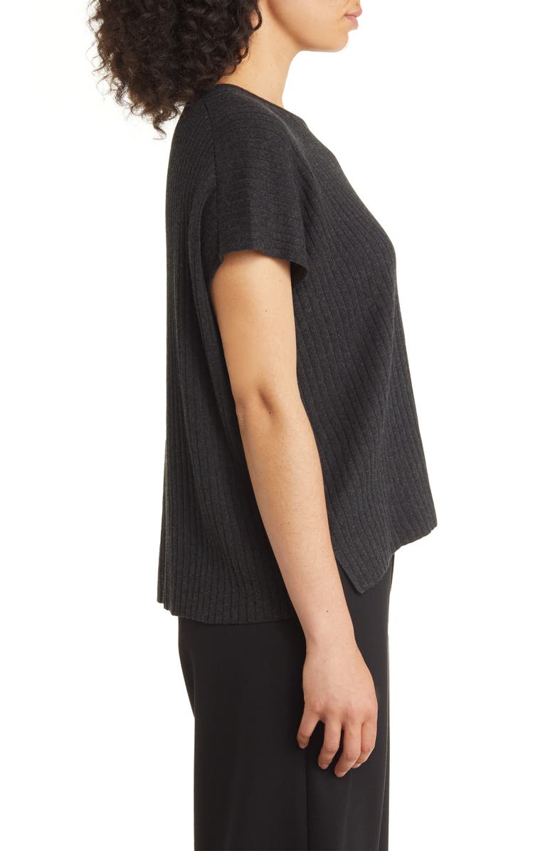 Eileen Fisher Short Sleeve Organic Cotton Blend Rib Top, Alternate, color, 