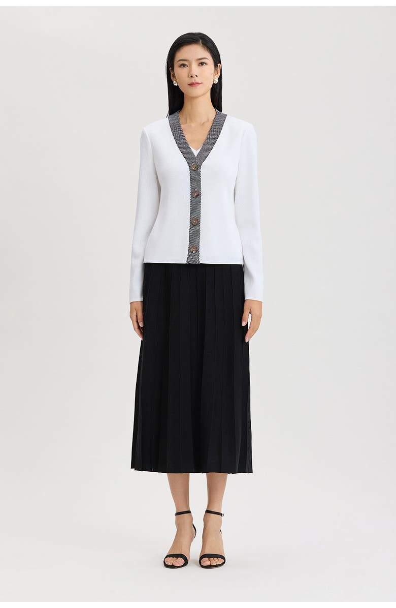 Ming Wang Family Savvy Contrast Trim Soft Knit Cardigan, Main, color, White/Black