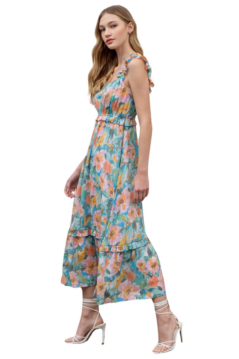 Floral Midi Sundress, Alternate, color, AQUA MULTI