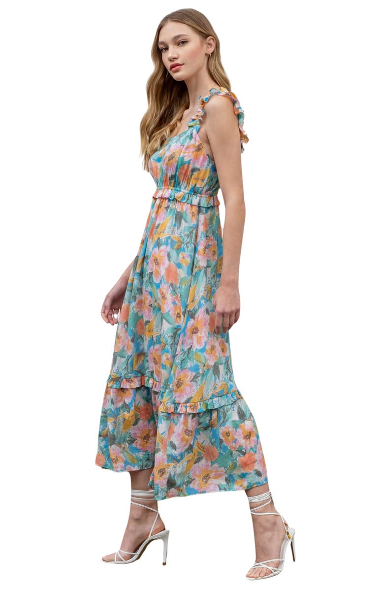Blu Pepper Floral Midi Sundress, Alternate, color, Aqua Multi