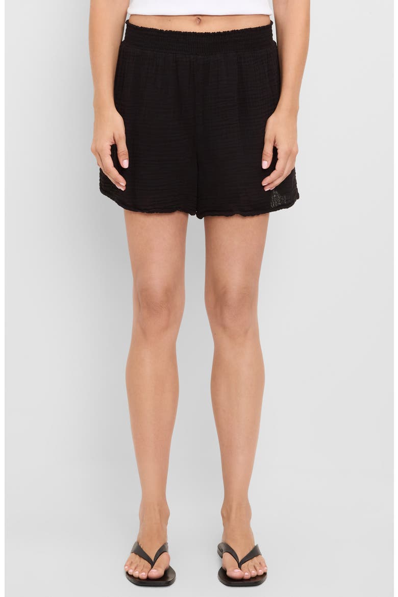 Alva Smocked Gauze Shorts, Main, color, BLACK
