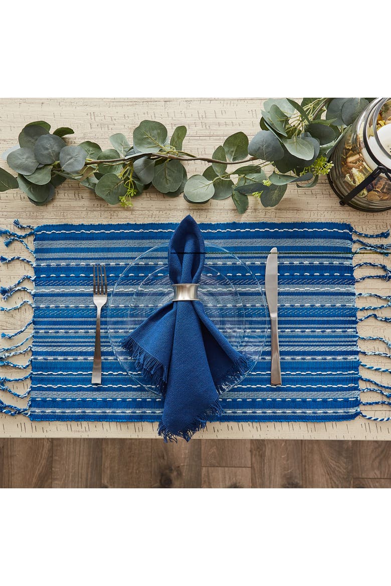 Tonal Stripe With Fringe Placemat Set/6, Alternate, color, Blue
