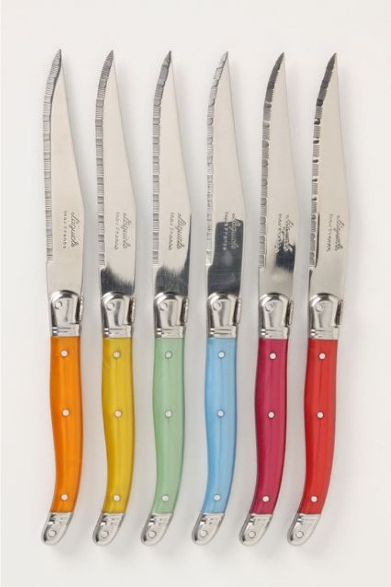 6 Piece Steak Knife Set in Wood Box with Acrylic Lid, Alternate, color, Rainbow