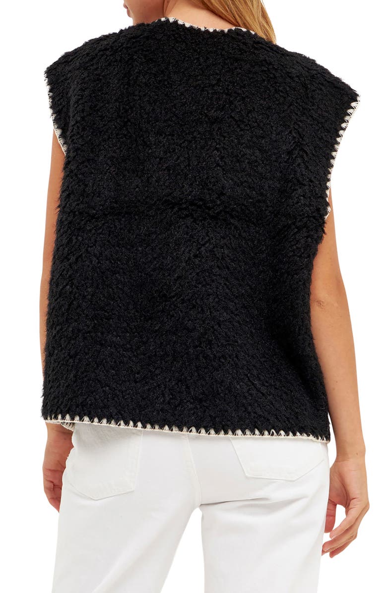 English Factory Premium Faux Shearling Vest, Alternate, color, Black