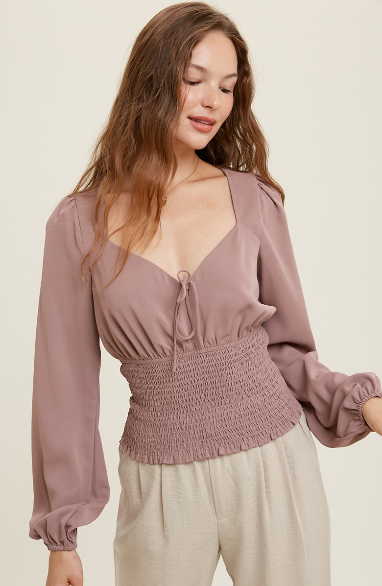 WISHLIST Smocked Waist Top, Alternate, color, Mocha