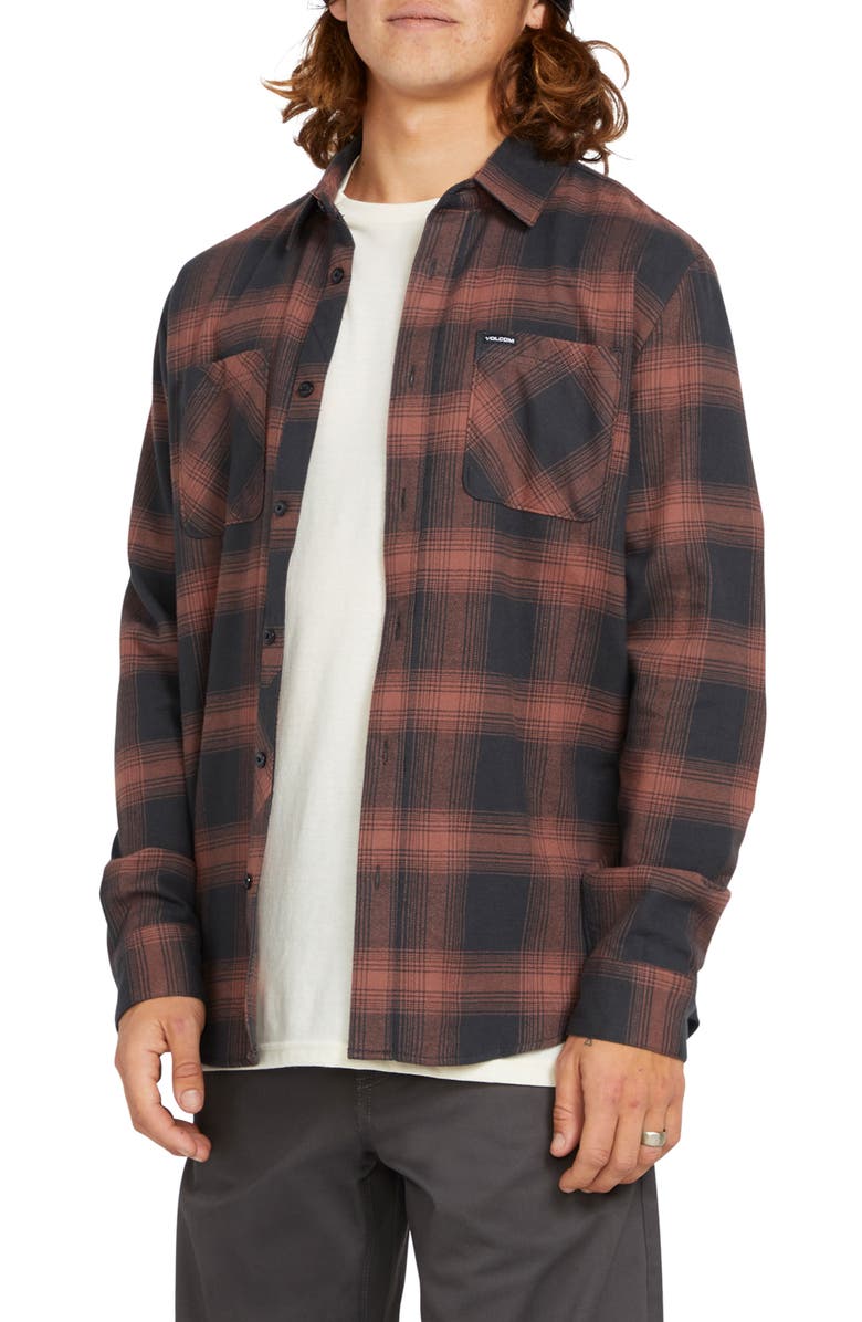 Volcom Netastone Classic Fit Plaid Cotton Flannel Button-Up Shirt, Main, color,