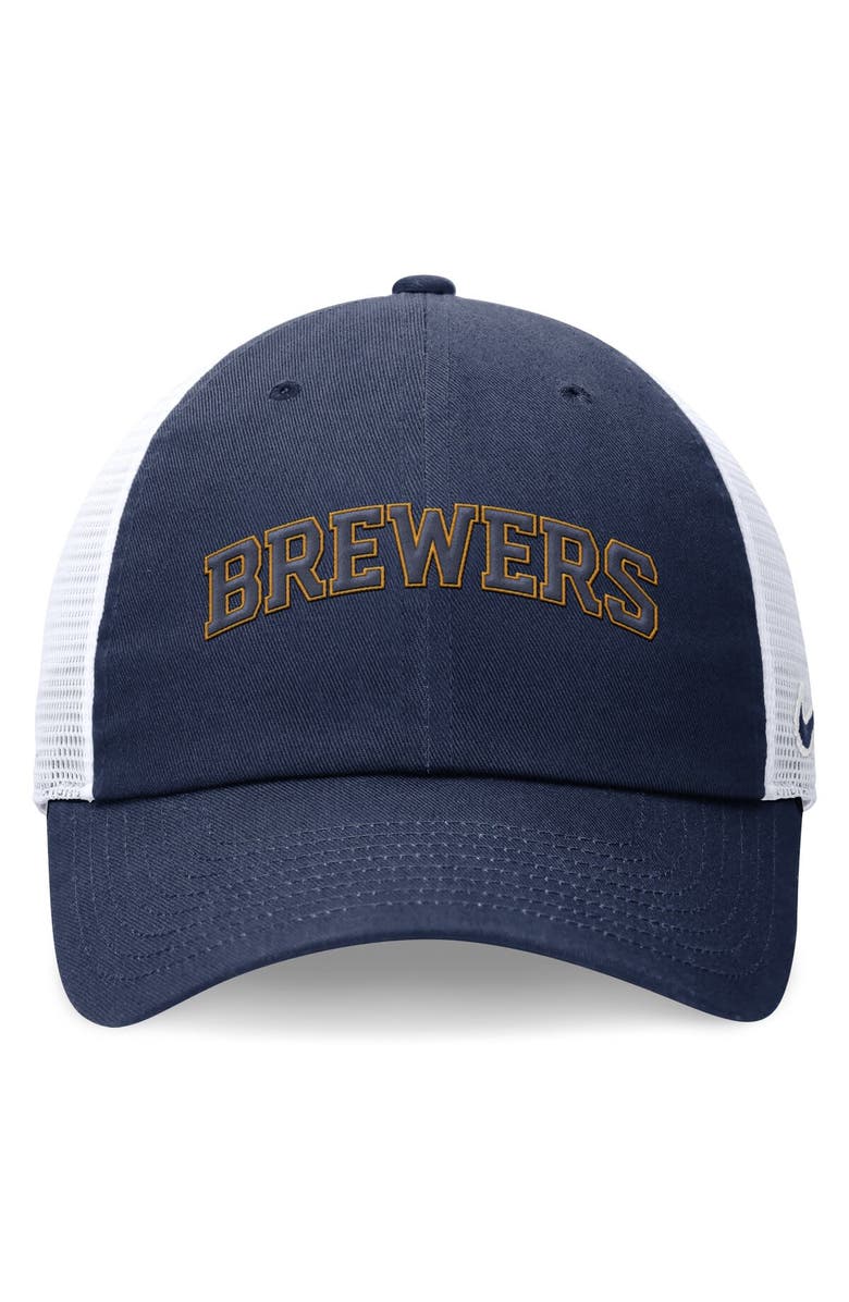Nike Men's Nike Navy Milwaukee Brewers Evergreen Wordmark Trucker Adjustable Hat, Alternate, color, 