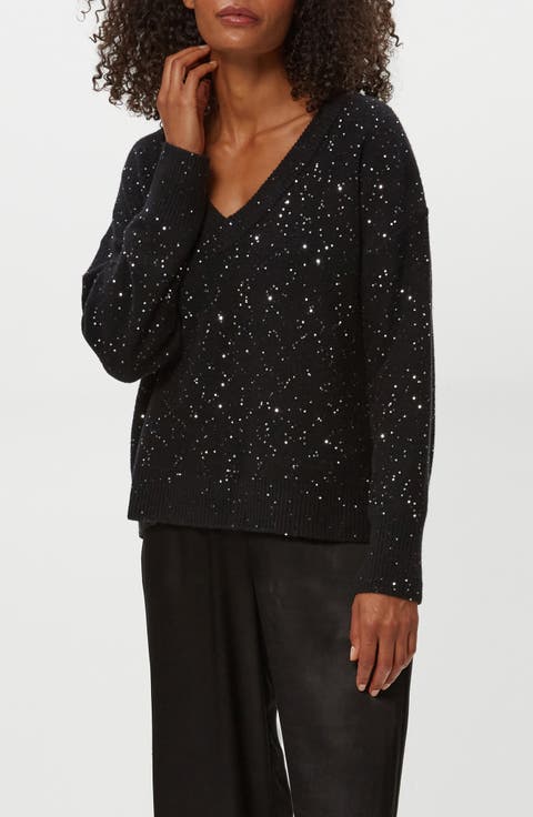 Frances Sequin Embellished V-Neck Sweater
