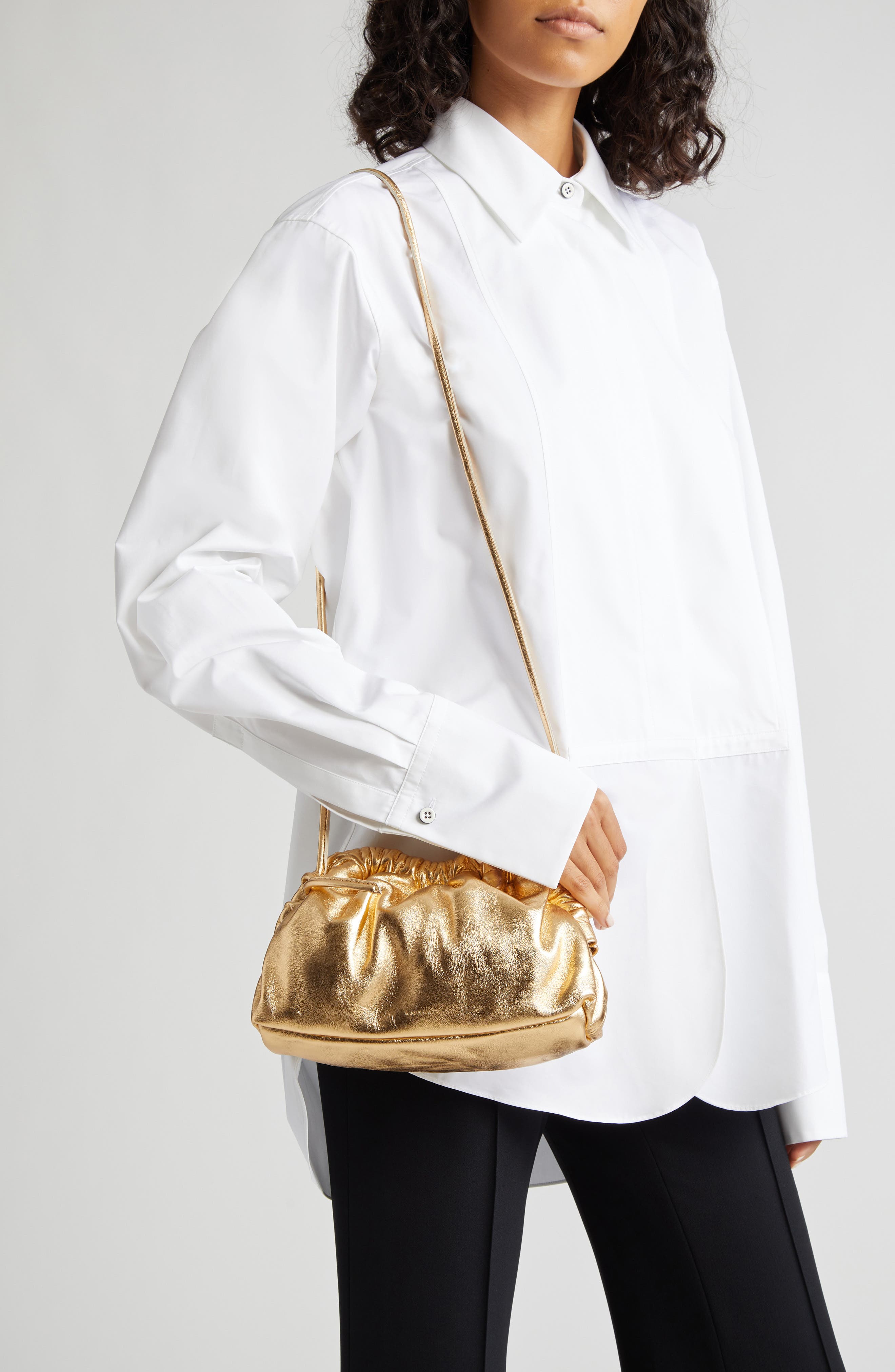 Mini Cloud Metallic Leather Clutch, Alternate, color, GOLD