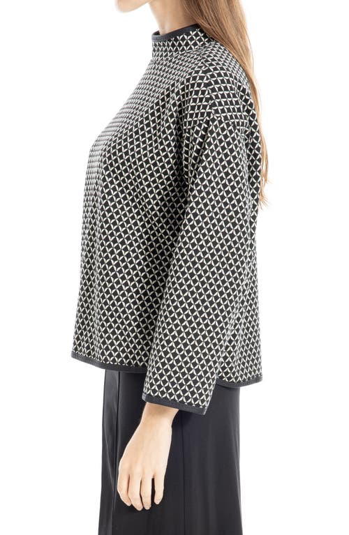 Max Studio Plaid Mock Neck Double Knit Top In Black/cream Tangine