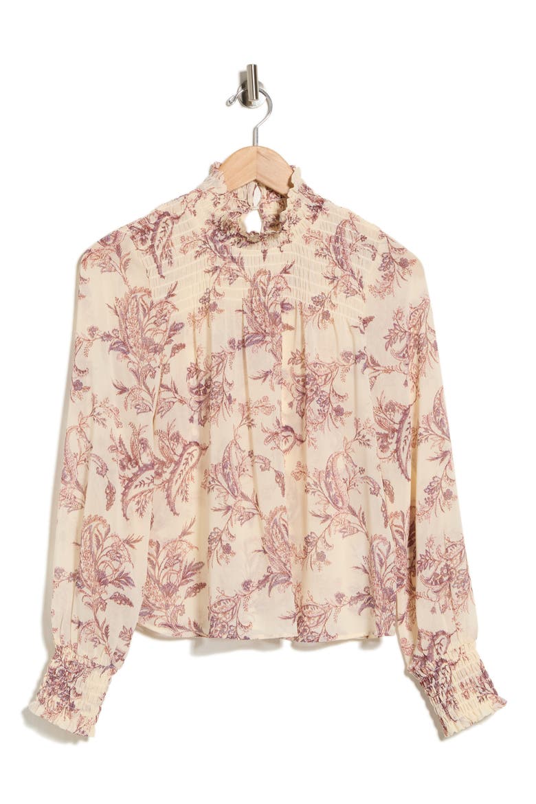 Smocked Chiffon Top, Alternate, color, IVORY- BURG HARVEST PAISLEY
