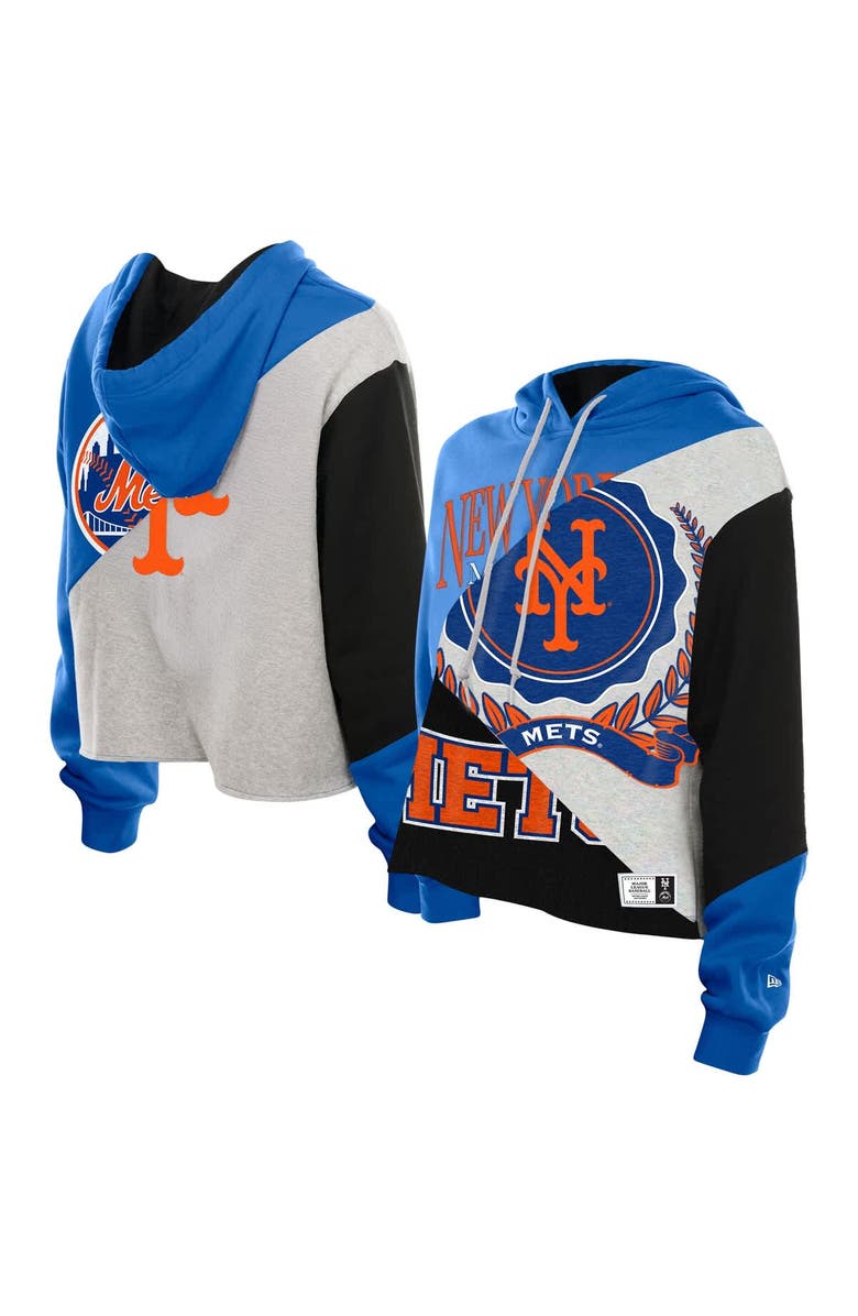 New Era Women
s New Era  New York Mets Upcycled Color Block Cropped Boxy Hoodie, Main, color, Blue