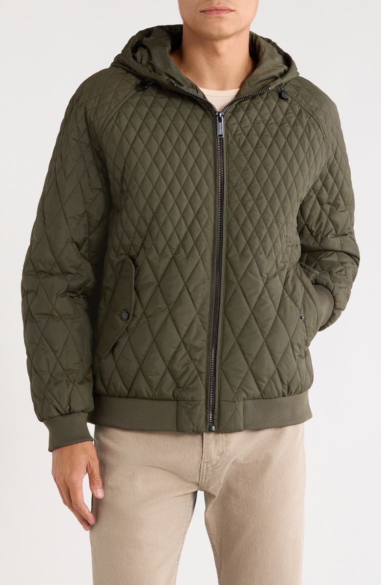 KARL LAGERFELD PARIS Hooded Diamond Quilted Jacket, Main, color, Olive