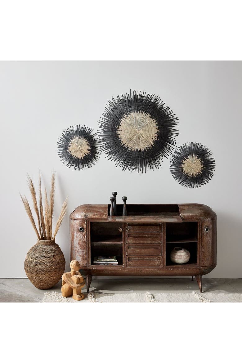Usiku Black and Natural Woven Wall Art - Set of 3, Alternate, color, Black