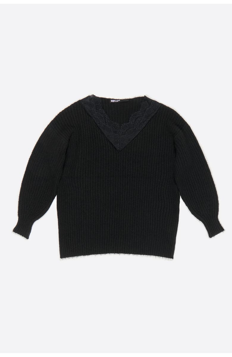 Bimba y Lola Long Lace Sweater, Alternate, color, Black